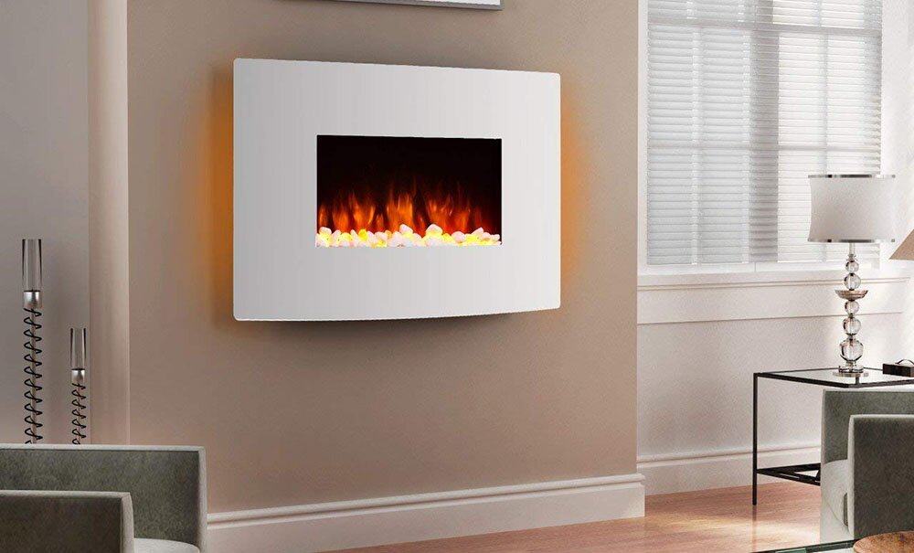 Chimenea eléctrica Egton blanca con pantalla curvada